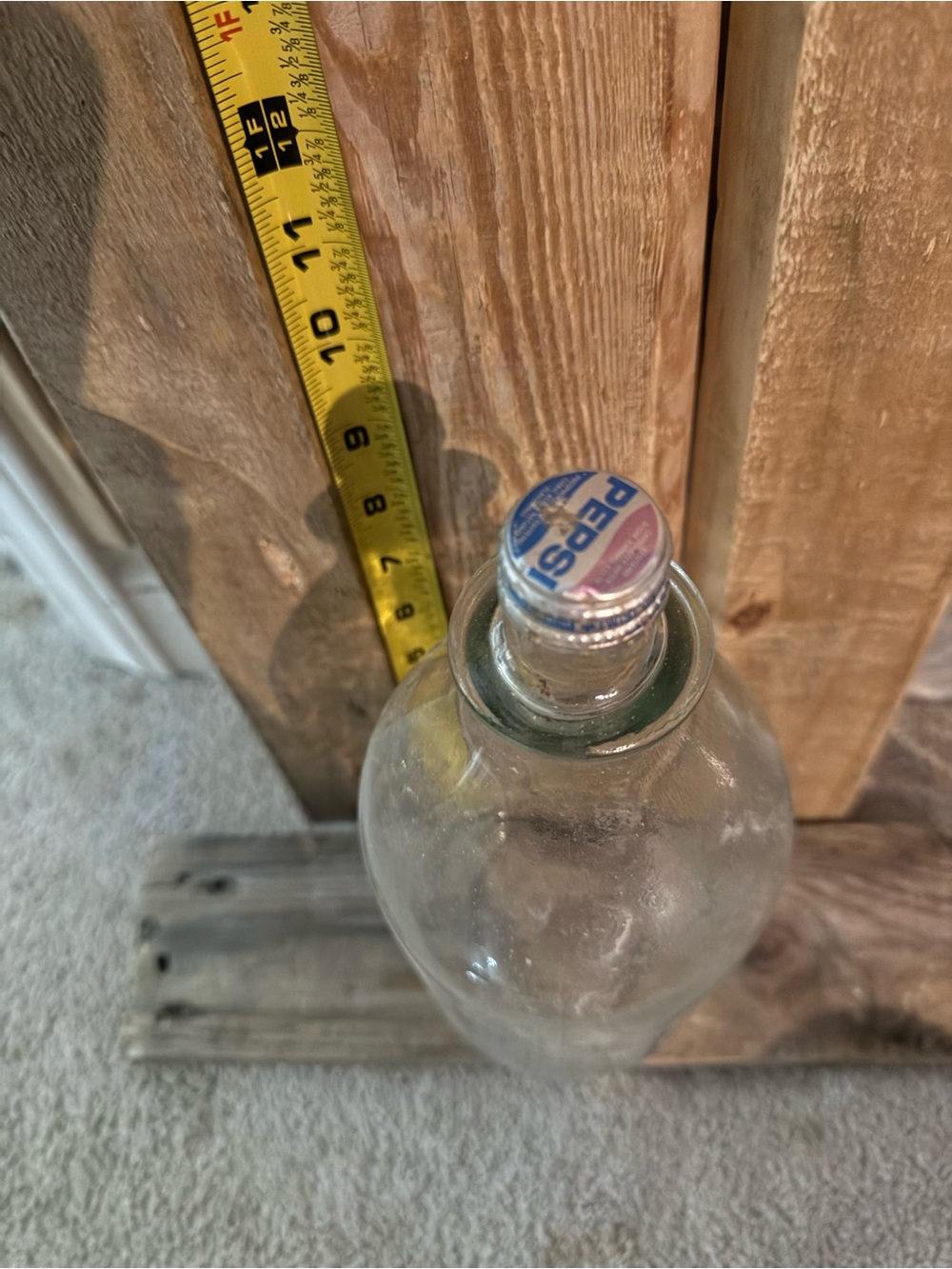 Pepsi Clear Glass Bottle with Blue and Red Cap
